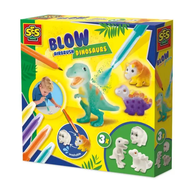 SES Creative Blow Airbrush blæsepenne dinosaurer 3 stk vaskbar