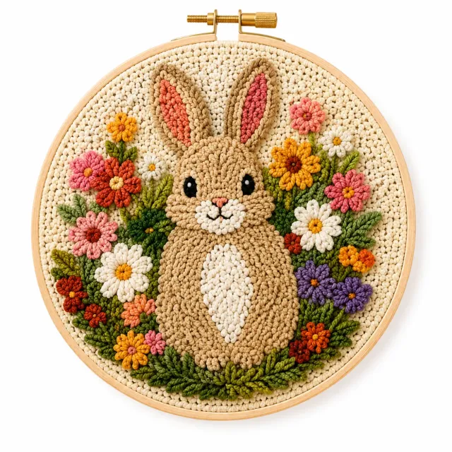 Craftsy Kanin i Blomsterhaven punch needle sæt 20 cm begynder