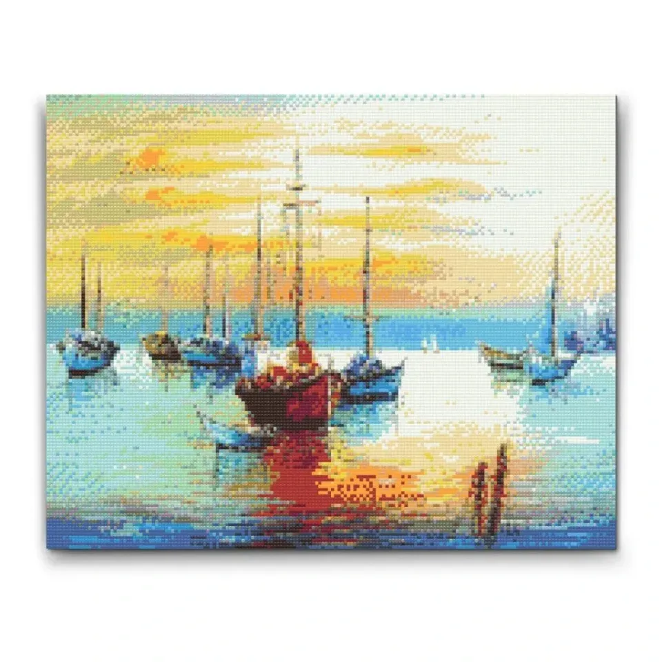 Road2Art Solnedgang ved Havnen diamond paint 60x80 cm runde