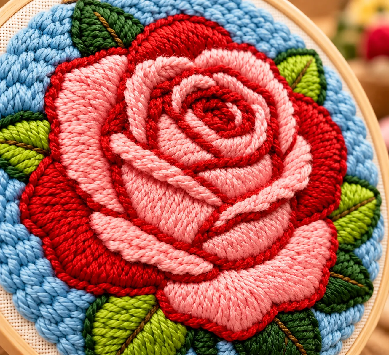 Craftsy Smuk Rød Rose punch needle sæt 20 cm til begyndere