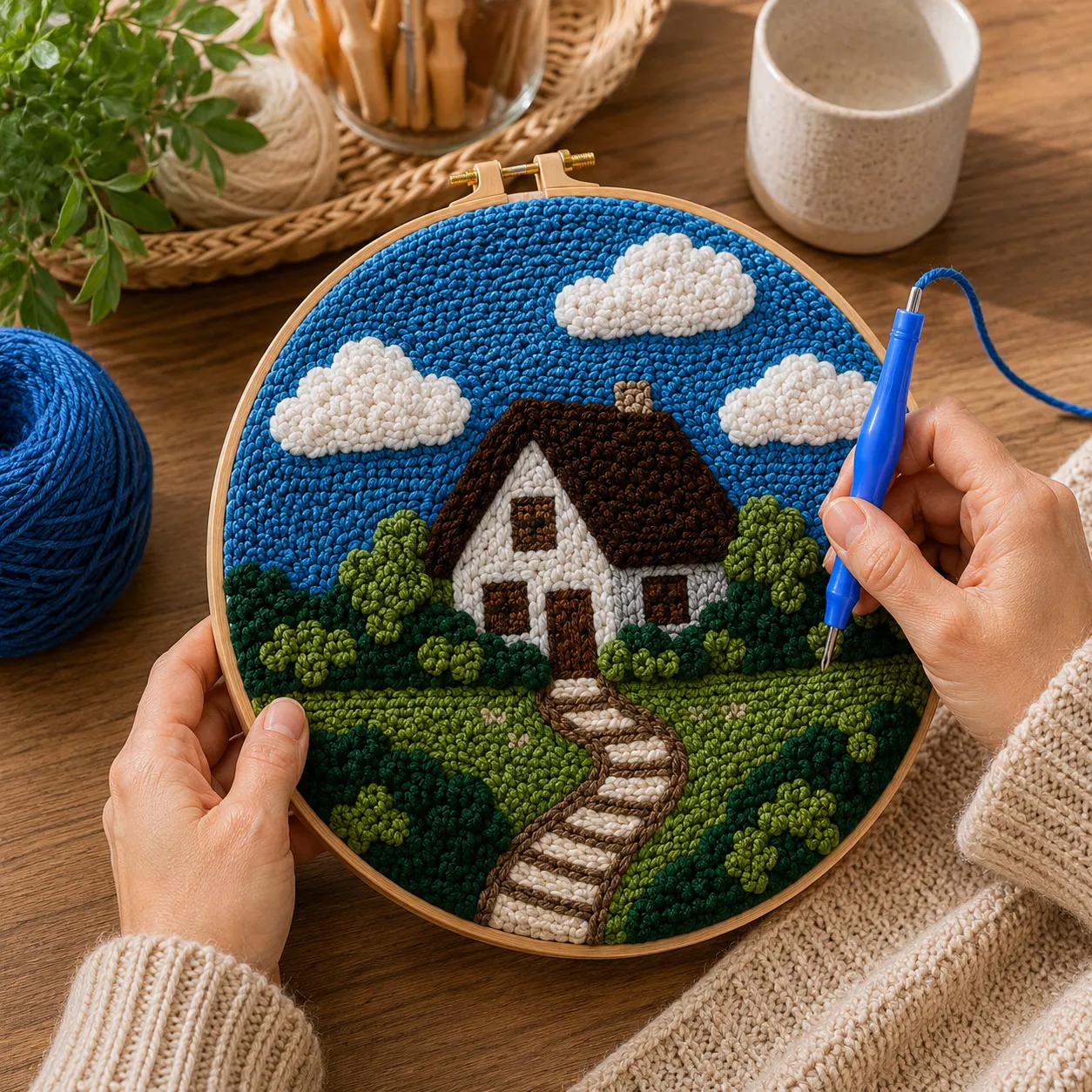 craftsy.dk Punch Needle Hyggeligt Hus sæt 20 cm landskab