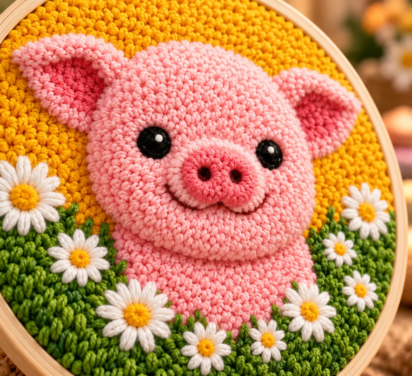 craftsy.dk Punch Needle Sød Gris i Blomsterengen sæt 20 cm begynder
