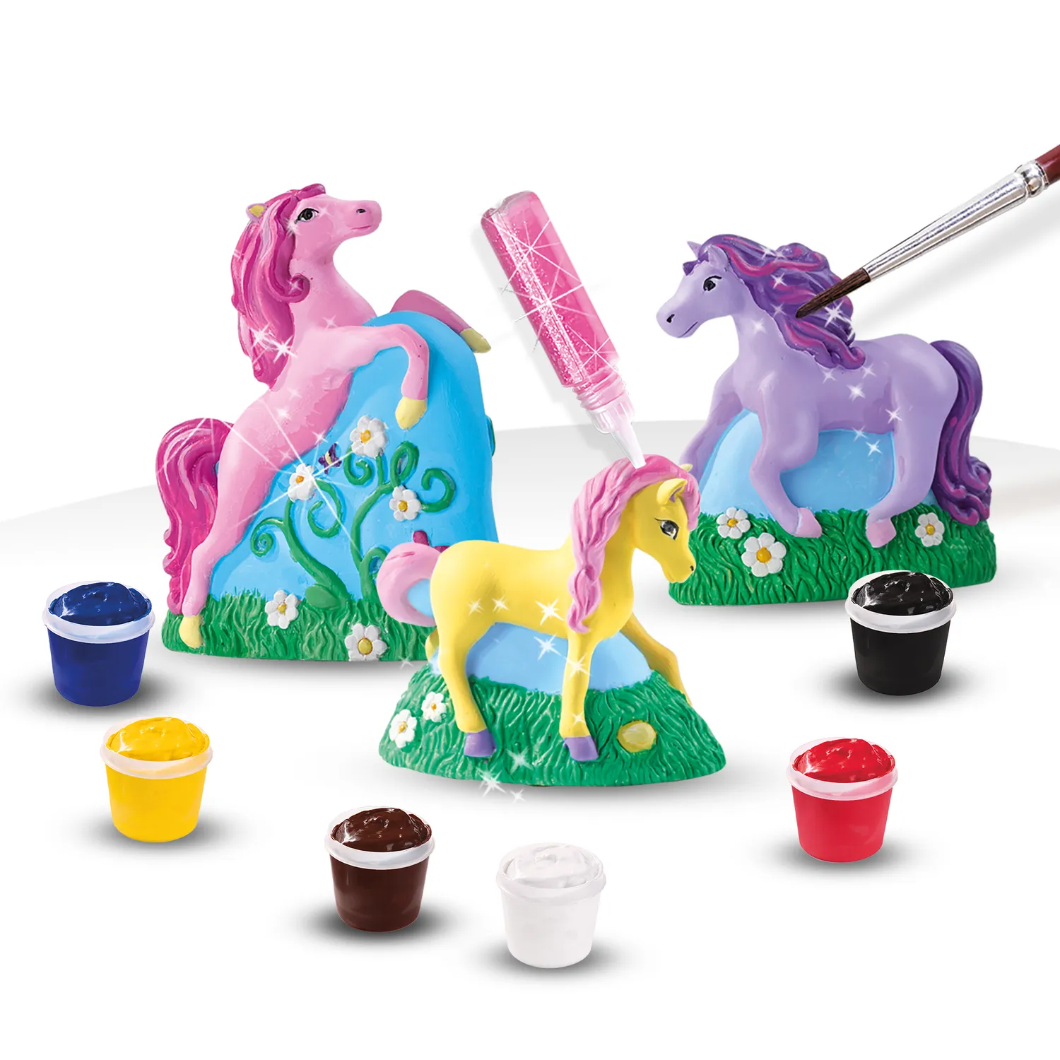 SES Creative støb og mal 3 heste gipssæt med glittermaling