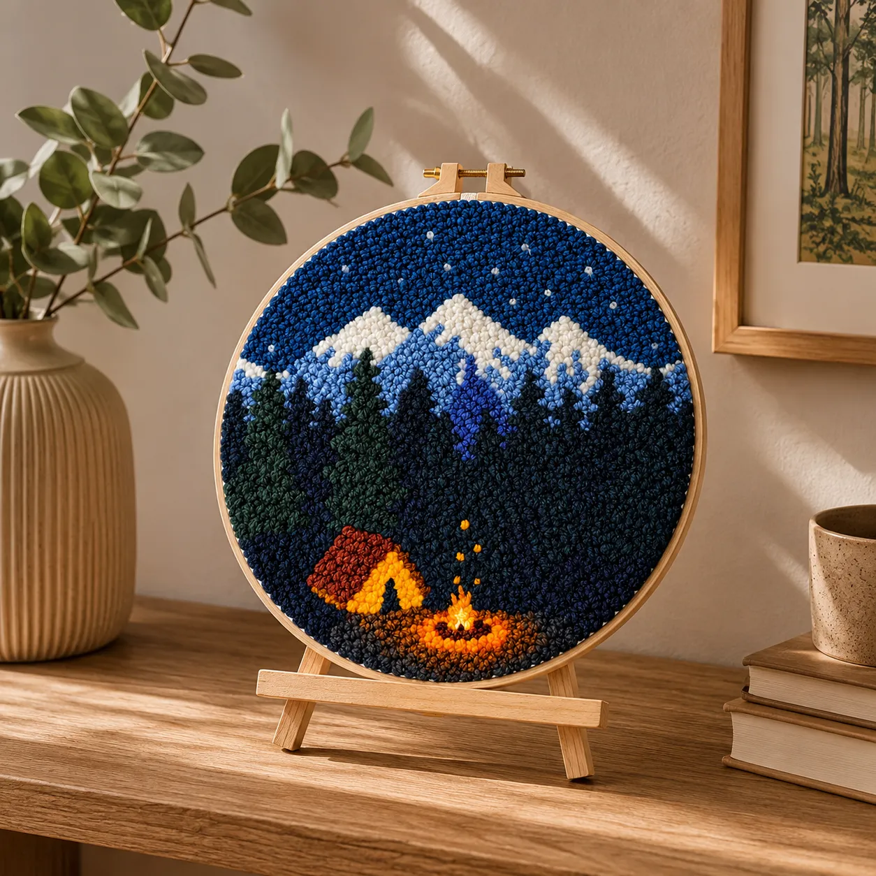 craftsy.dk Camping stjerner punch needle sæt 20 cm natmotiv