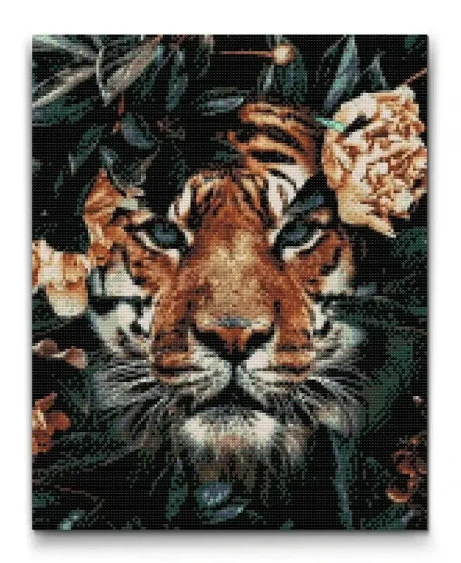 Road2Art Tiger i Blomster diamond painting 40x50 cm runde
