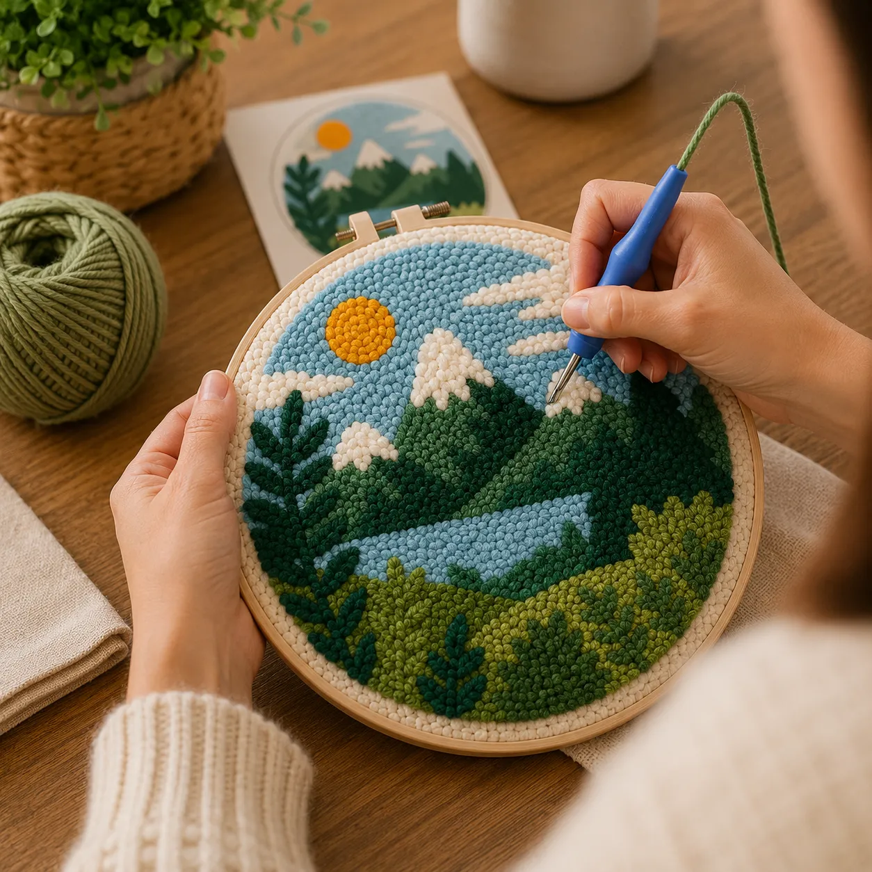 Craftsy Bjerglandskab punch needle sæt 20 cm med ramme