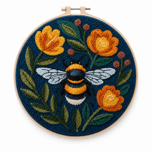 Craftsy Humlebi & Blomster punch needle sæt 20 cm