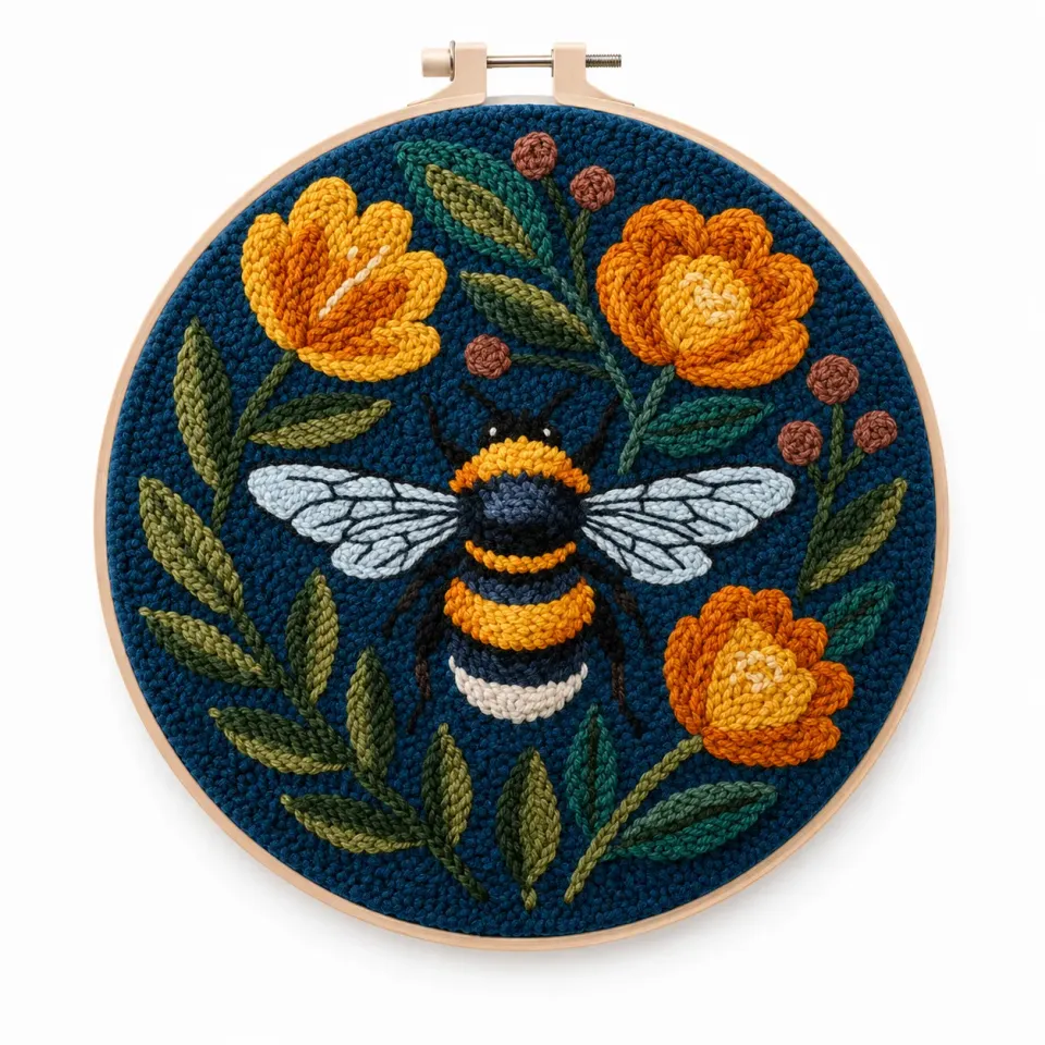 Craftsy Humlebi & Blomster punch needle sæt 20 cm