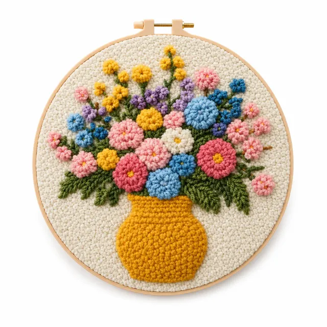 Craftsy Blomsterbuket punch needle sæt 20 cm gul vase