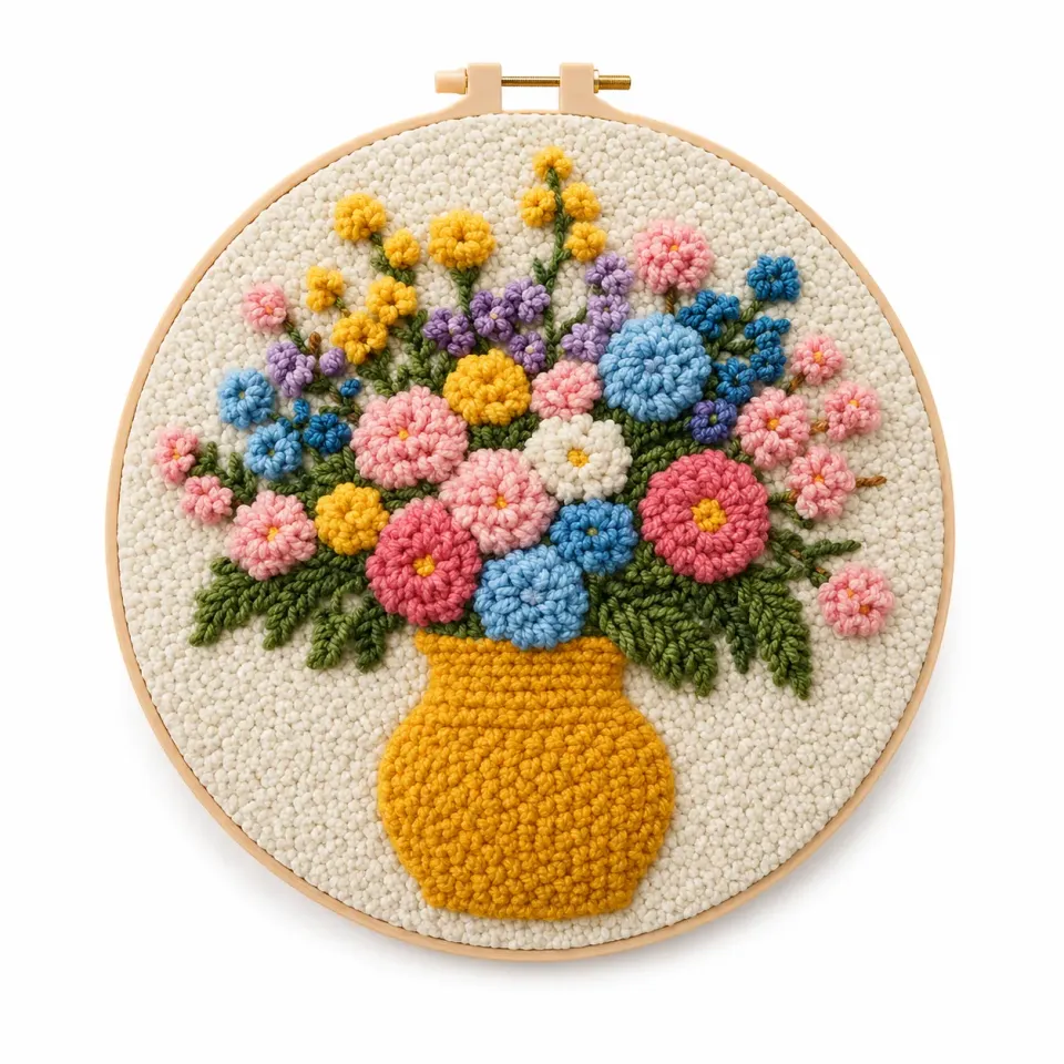 Craftsy Blomsterbuket punch needle sæt 20 cm gul vase