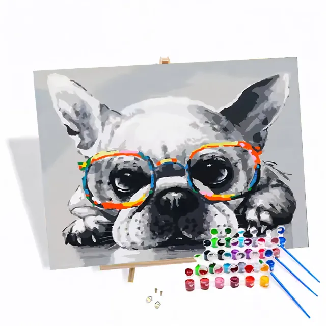 Craftsy Hund i Briller mal efter tal 40x50 cm dyremotiv