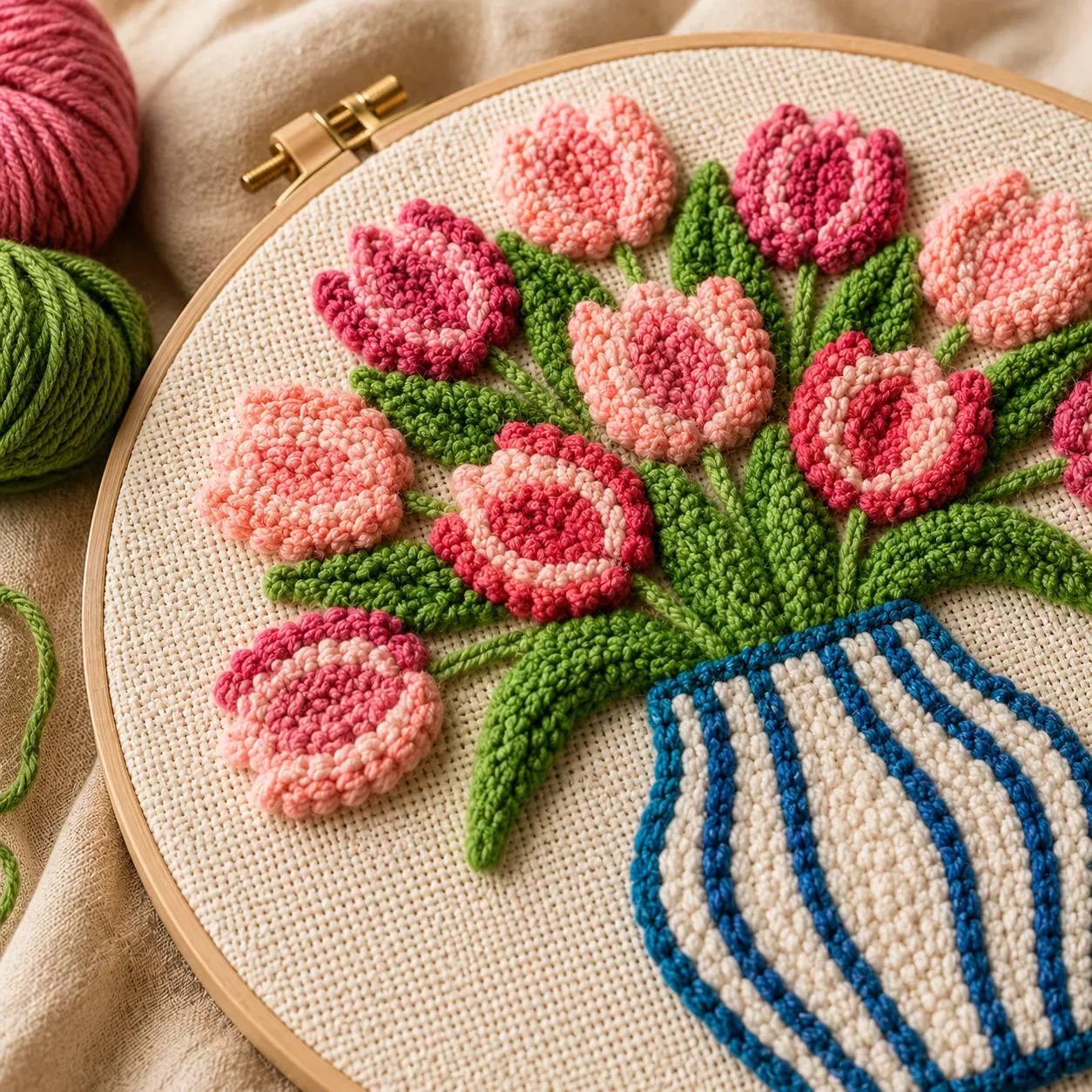 craftsy.dk Lyserød Tulipan punch needle sæt 20 cm vase