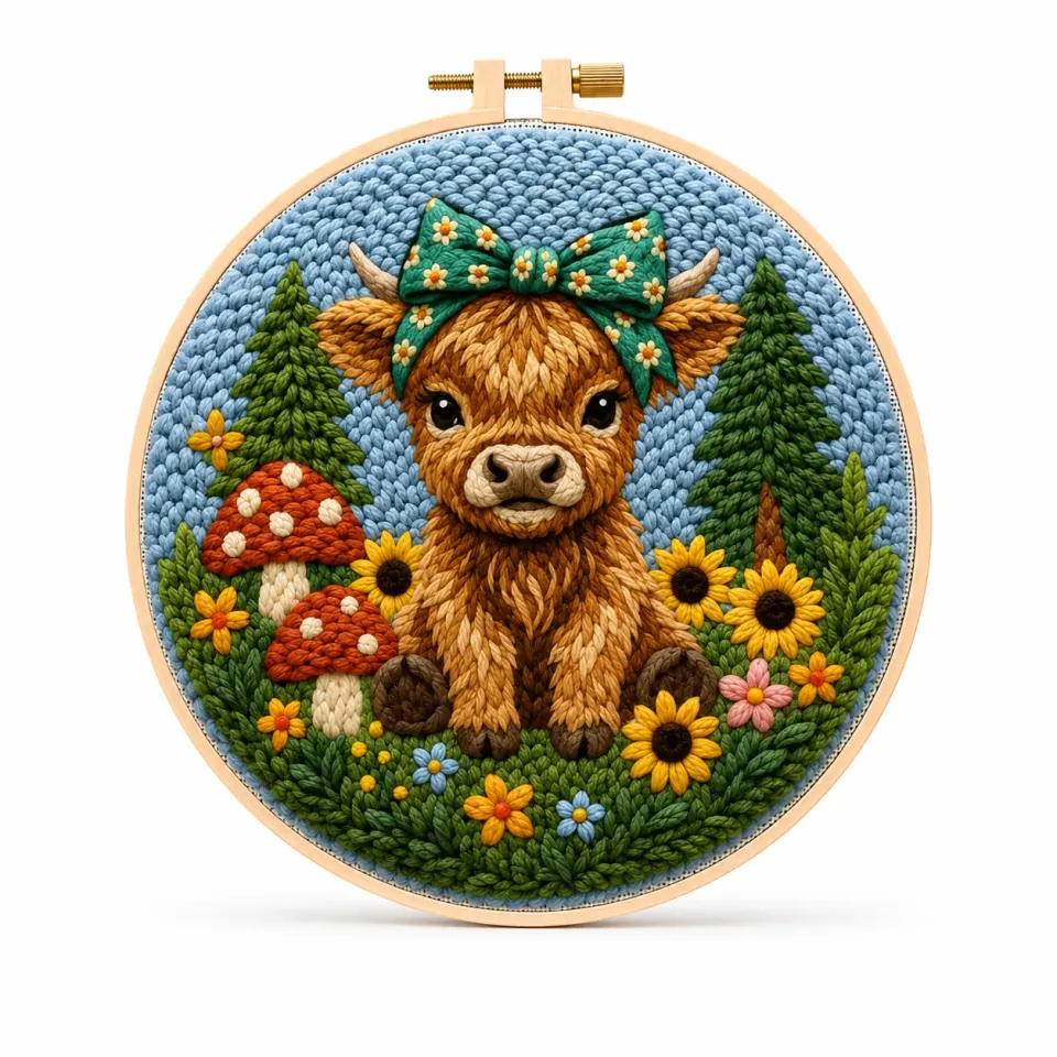 craftsy.dk Punch Needle Kalv med Blomster broderisæt 20 cm