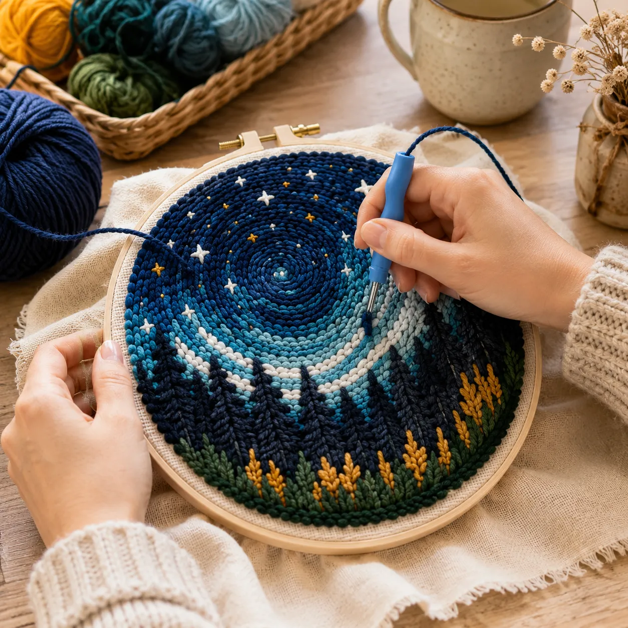 craftsy.dk Stjernehimmel over Skoven punch needle sæt 20 cm